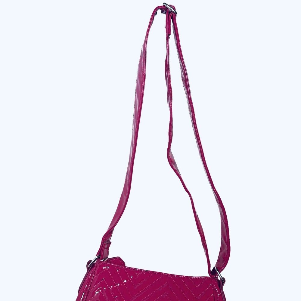 Big‎ Buddha Crossbody Bag Shoulder Tote Bright Pink Faux Patent Leather Chevron - Picture 9 of 16